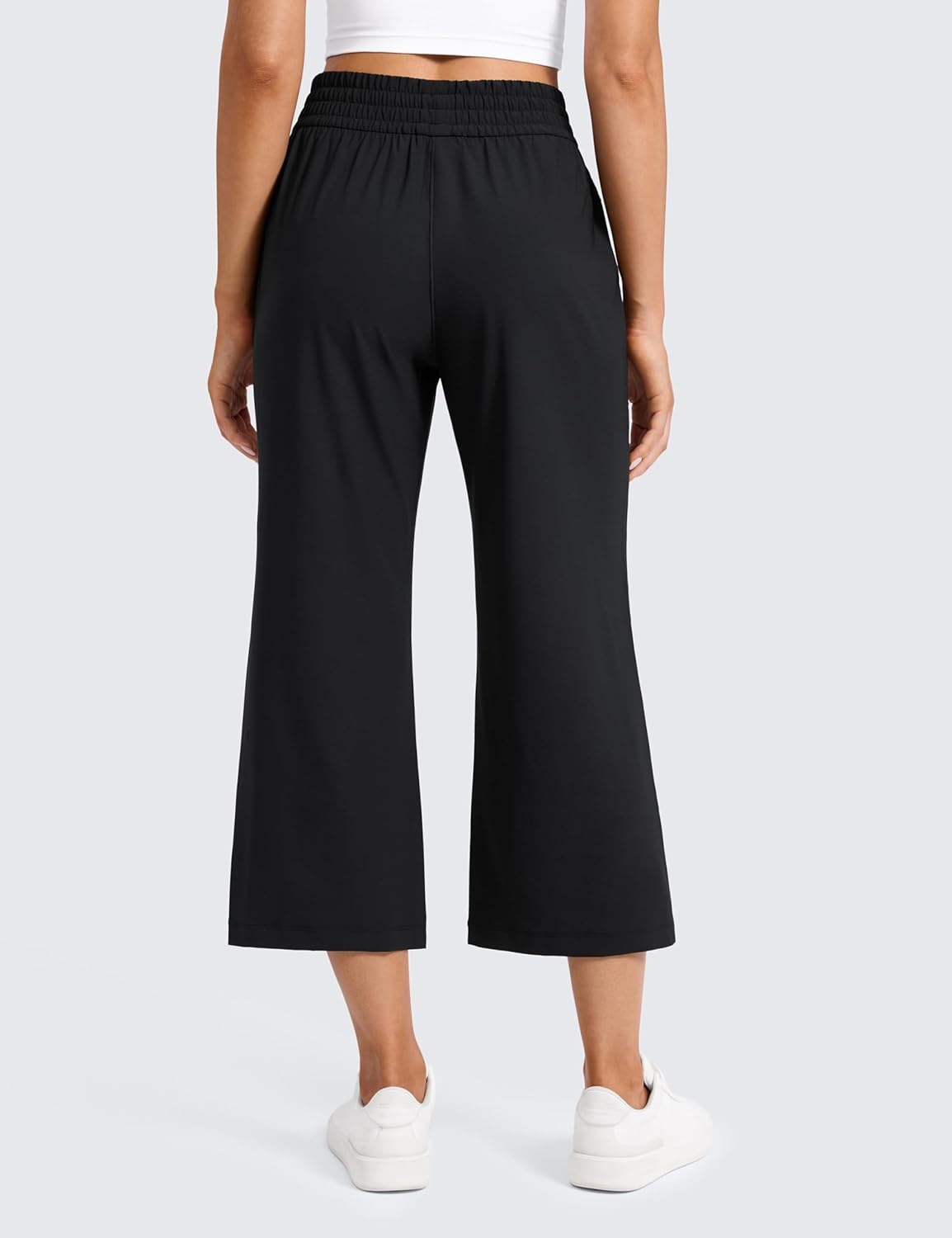 image:imageCRZ YOGA Lightweight Drapey Flared Capri Pants for Women 23 Flowy Casual Travel Work with Pockets SummerBlack