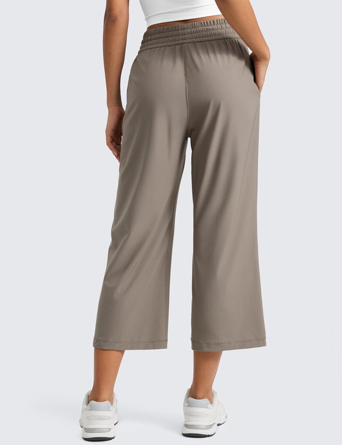 image:imageCRZ YOGA Lightweight Drapey Flared Capri Pants for Women 23 Flowy Casual Travel Work with Pockets SummerNomad Grey