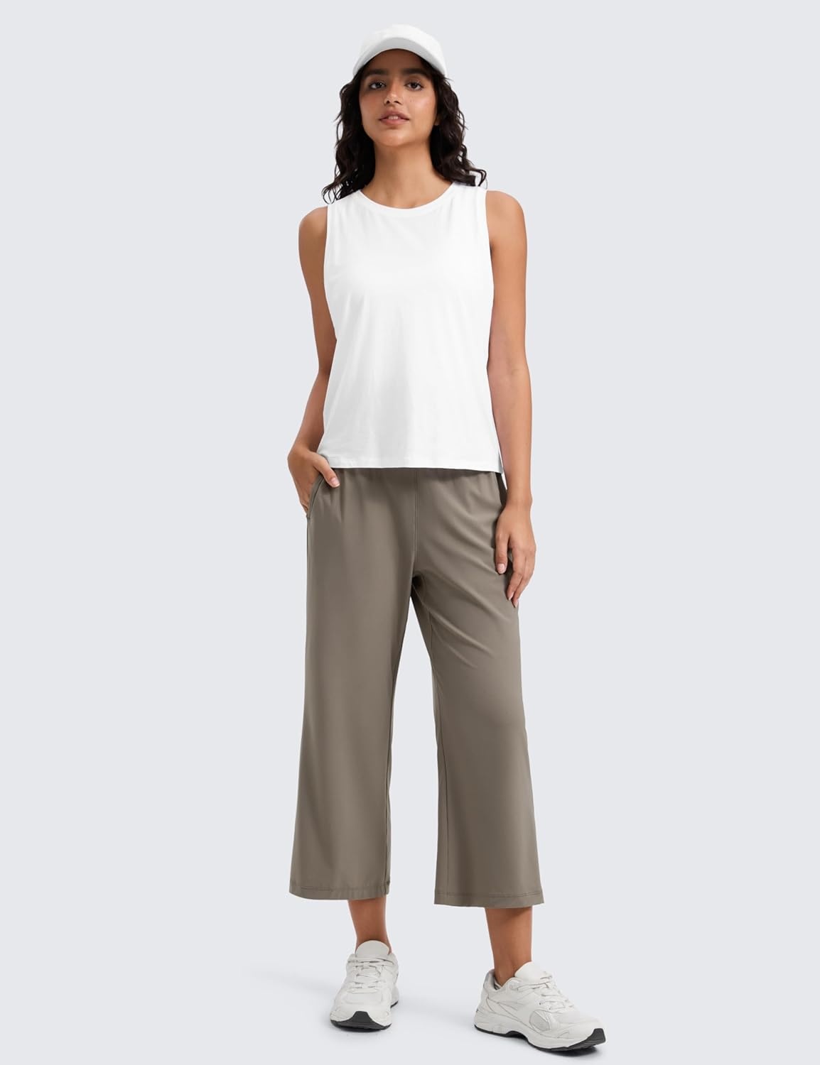 image:imageCRZ YOGA Lightweight Drapey Flared Capri Pants for Women 23 Flowy Casual Travel Work with Pockets SummerNomad Grey
