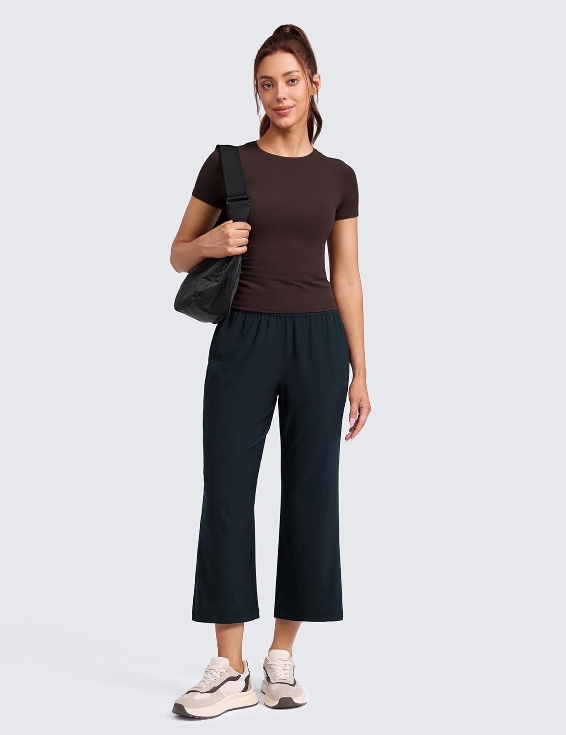 image:imageCRZ YOGA Lightweight Drapey Flared Capri Pants for Women 23 Flowy Casual Travel Work with Pockets SummerTrue Navy