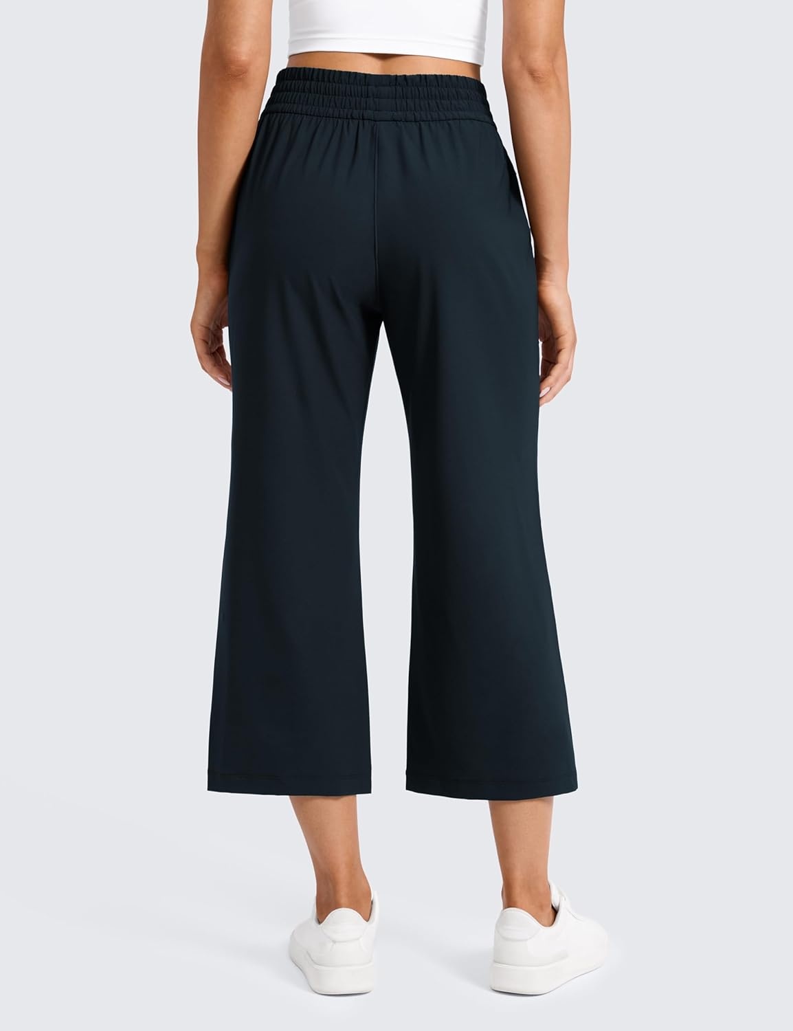 image:imageCRZ YOGA Lightweight Drapey Flared Capri Pants for Women 23 Flowy Casual Travel Work with Pockets SummerTrue Navy