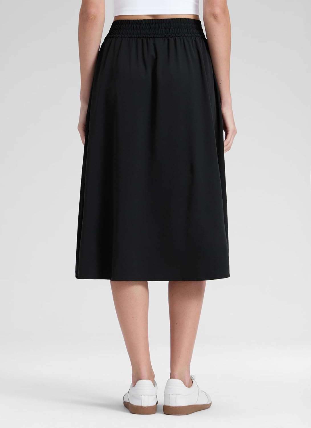 image:imageCRZ YOGA Lightweight Drapey Flowy Midi Skirts for Women High Waisted Casual Travel Holiday ALine Outfits with Side PocketsBlack