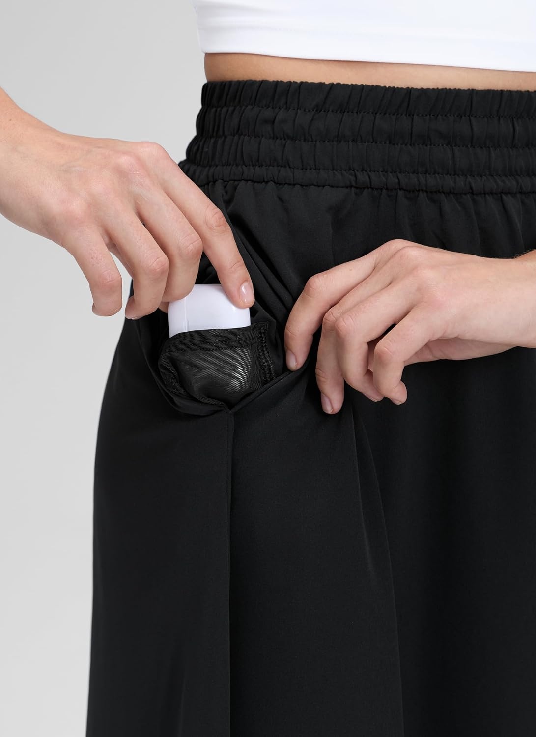 image:imageCRZ YOGA Lightweight Drapey Flowy Midi Skirts for Women High Waisted Casual Travel Holiday ALine Outfits with Side PocketsBlack