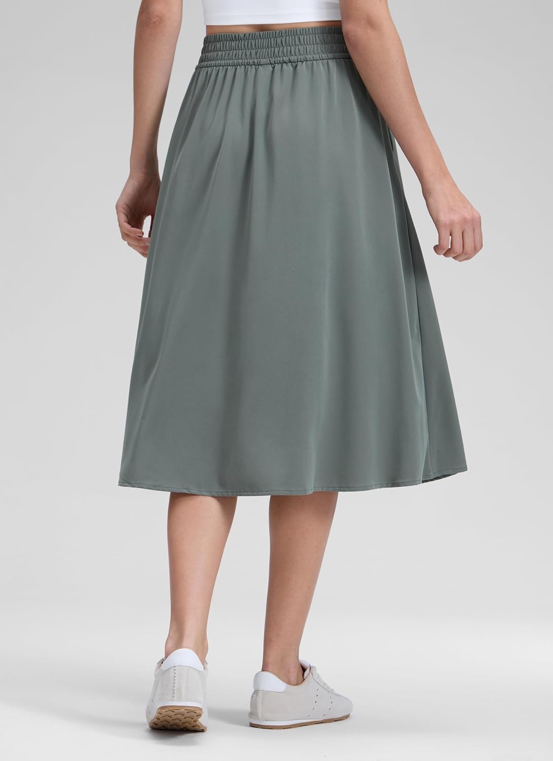 image:imageCRZ YOGA Lightweight Drapey Flowy Midi Skirts for Women High Waisted Casual Travel Holiday ALine Outfits with Side PocketsGrey Sage