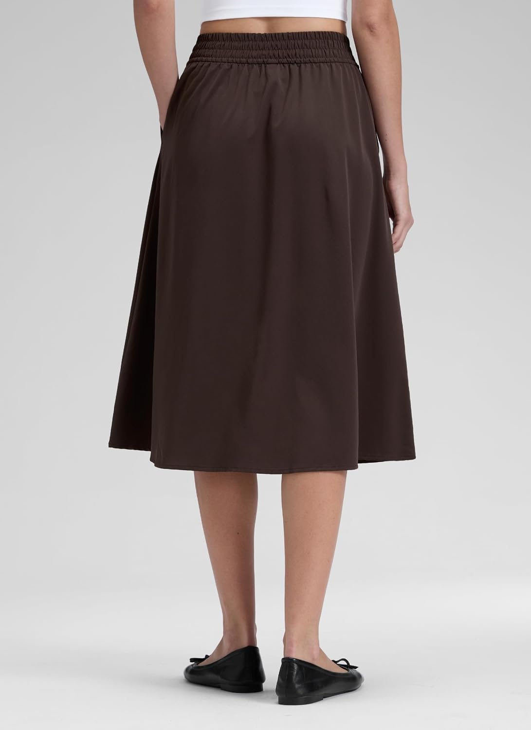 image:imageCRZ YOGA Lightweight Drapey Flowy Midi Skirts for Women High Waisted Casual Travel Holiday ALine Outfits with Side PocketsHot Fudge Brown