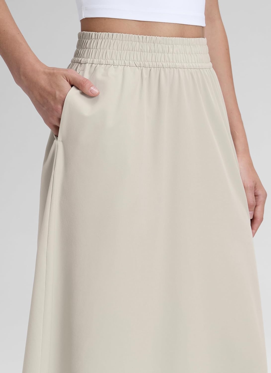 image:imageCRZ YOGA Lightweight Drapey Flowy Midi Skirts for Women High Waisted Casual Travel Holiday ALine Outfits with Side PocketsMojave Tan