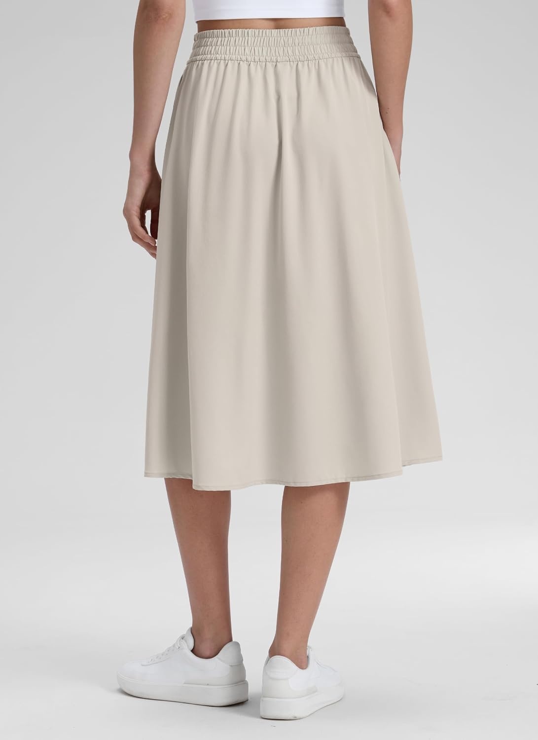 image:imageCRZ YOGA Lightweight Drapey Flowy Midi Skirts for Women High Waisted Casual Travel Holiday ALine Outfits with Side PocketsMojave Tan