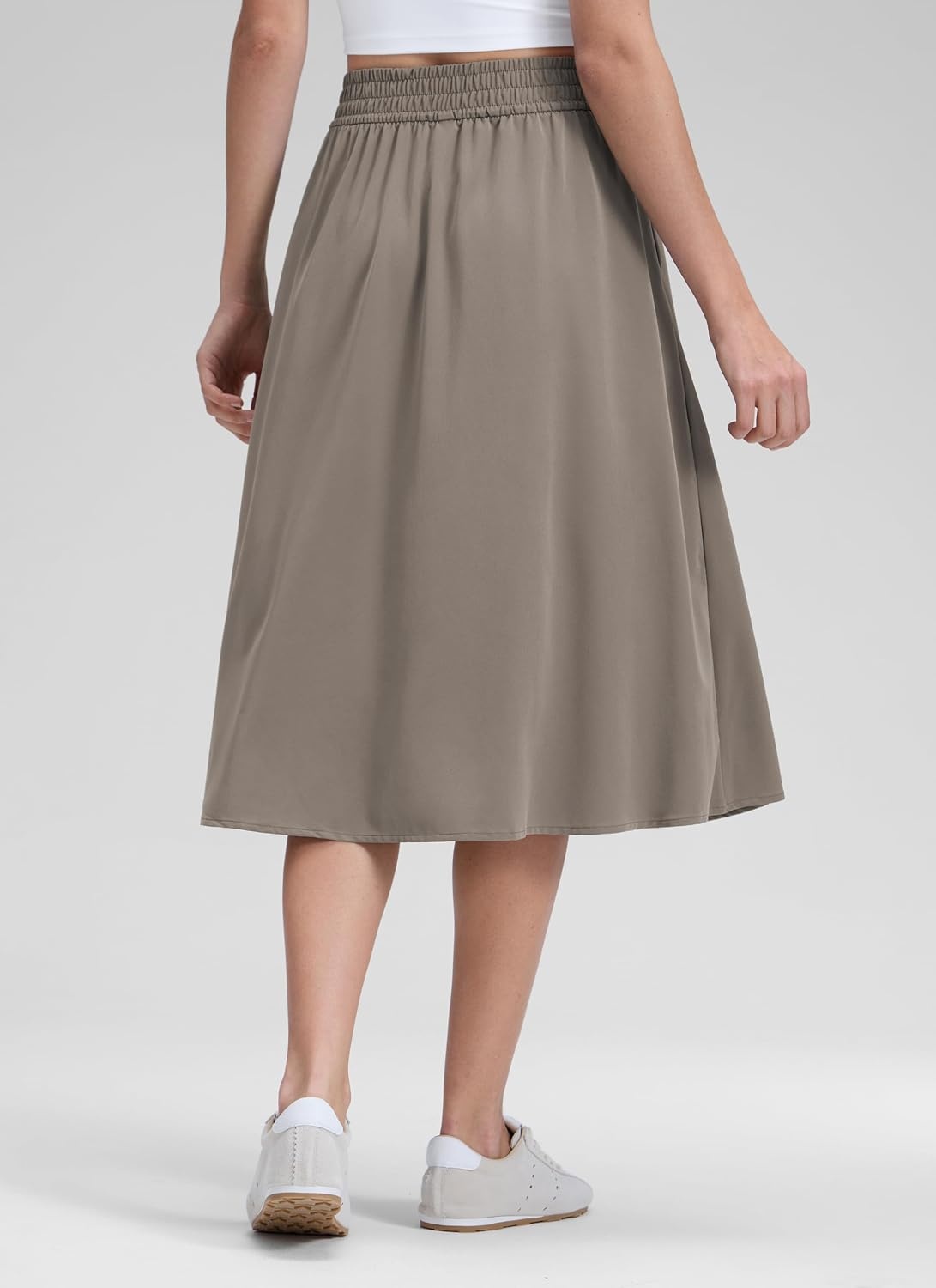 image:imageCRZ YOGA Lightweight Drapey Flowy Midi Skirts for Women High Waisted Casual Travel Holiday ALine Outfits with Side PocketsNomad Grey