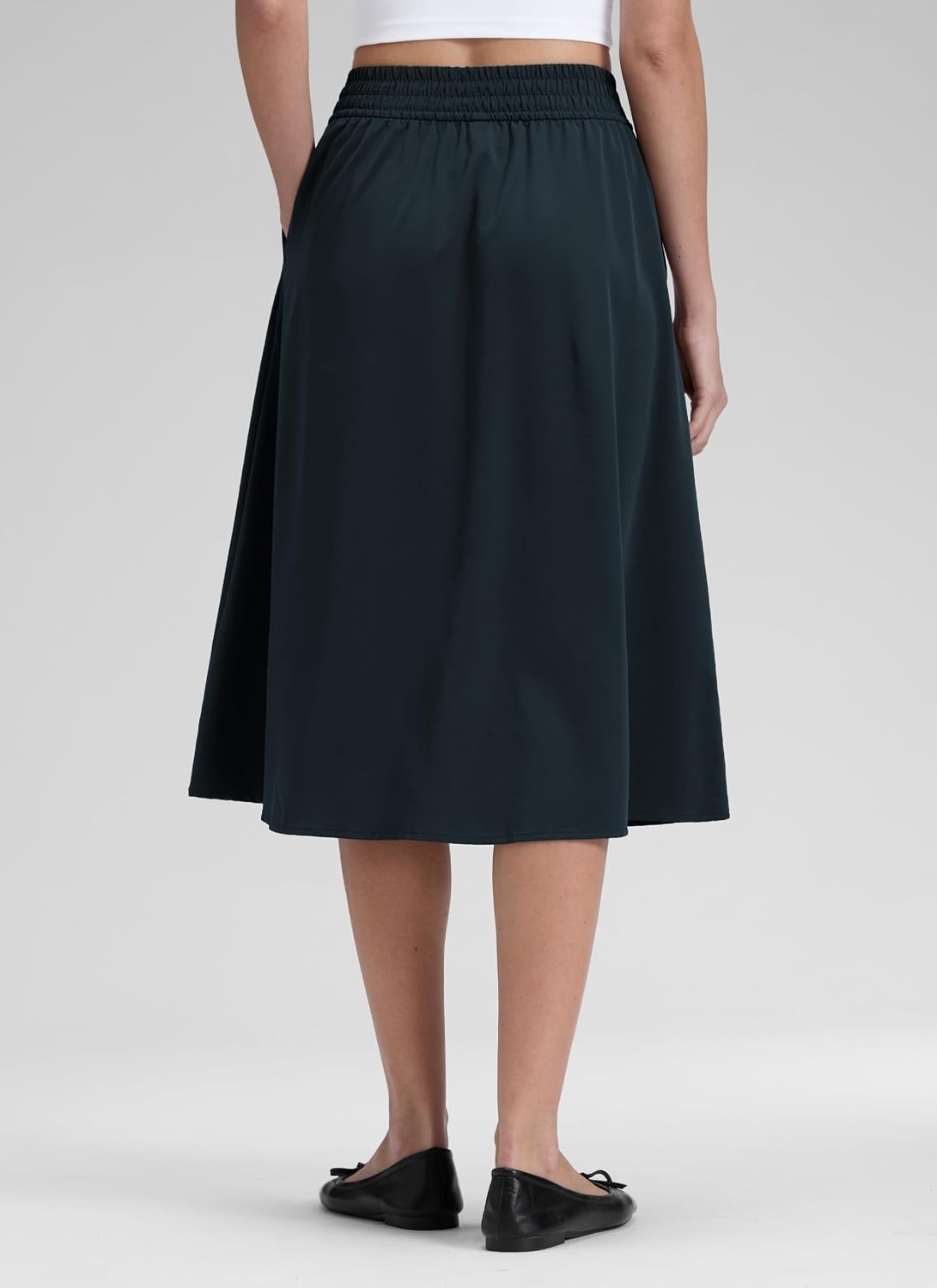 image:imageCRZ YOGA Lightweight Drapey Flowy Midi Skirts for Women High Waisted Casual Travel Holiday ALine Outfits with Side PocketsTrue Navy