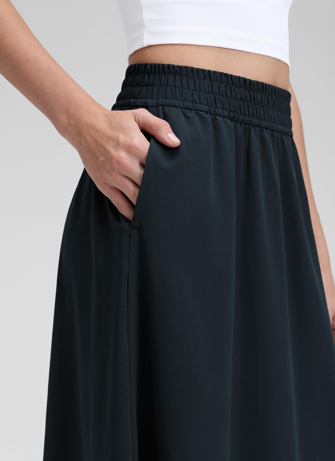 image:imageCRZ YOGA Lightweight Drapey Flowy Midi Skirts for Women High Waisted Casual Travel Holiday ALine Outfits with Side PocketsTrue Navy