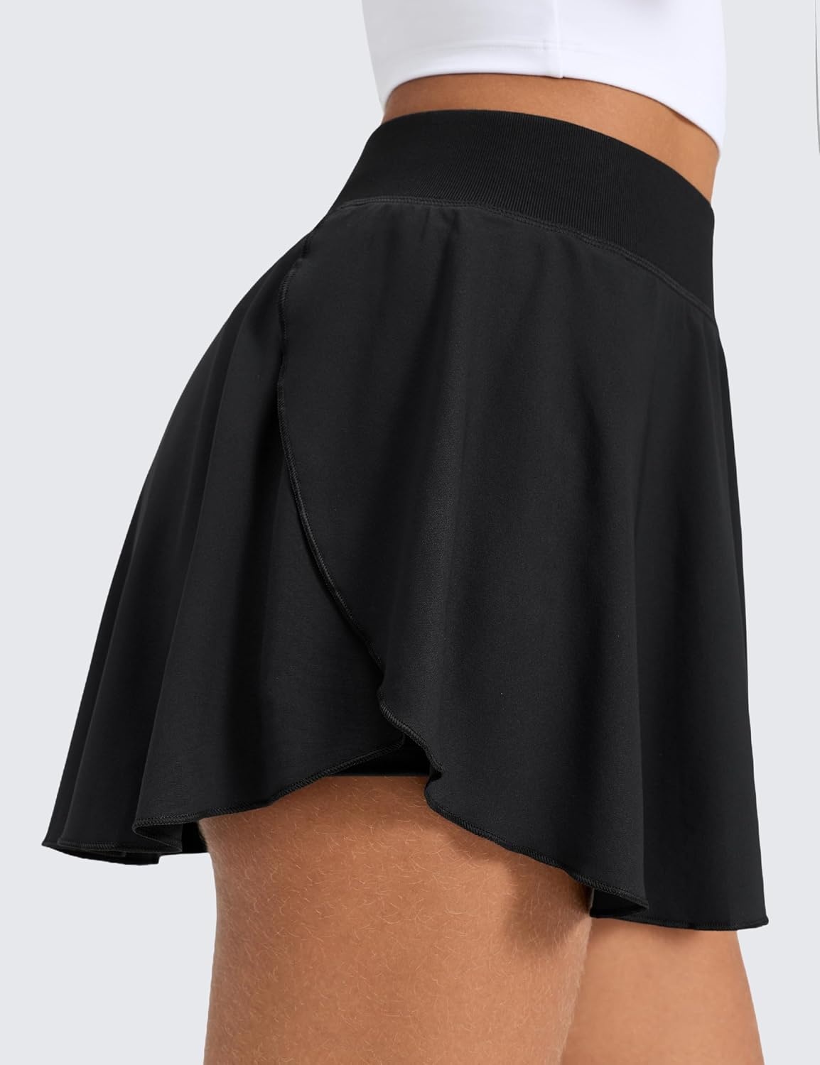image:imageCRZ YOGA Lightweight Drapey Side Slit Tennis Skirts for Women High Waisted Mini Flowy Lined Golf Skort with PocketsBlack