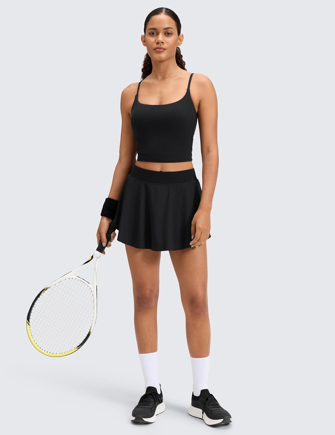 image:imageCRZ YOGA Lightweight Drapey Side Slit Tennis Skirts for Women High Waisted Mini Flowy Lined Golf Skort with PocketsBlack