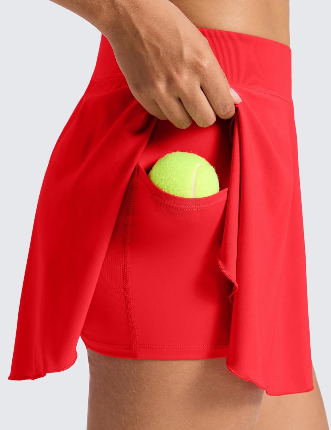 image:imageCRZ YOGA Lightweight Drapey Side Slit Tennis Skirts for Women High Waisted Mini Flowy Lined Golf Skort with PocketsDeep Red