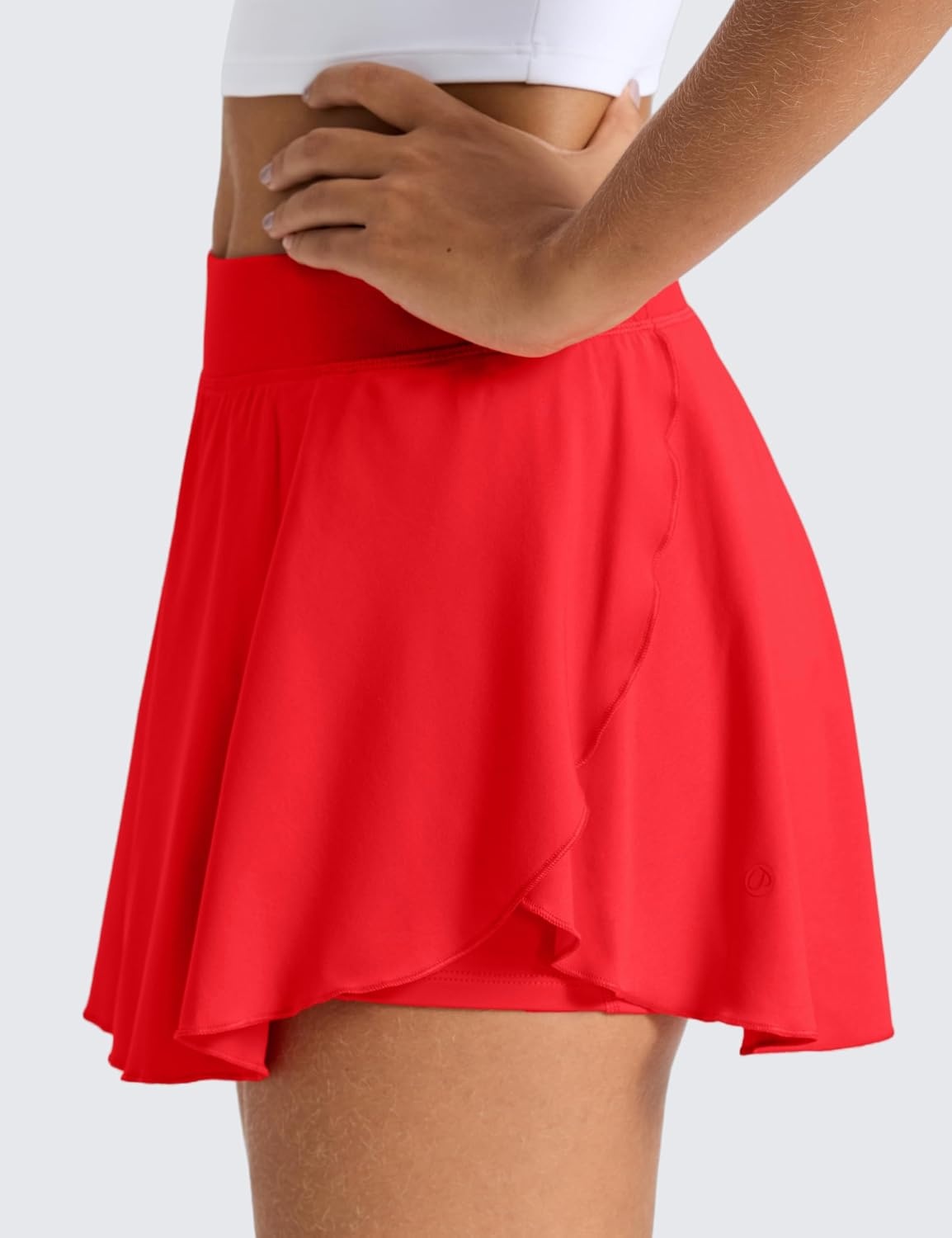 image:imageCRZ YOGA Lightweight Drapey Side Slit Tennis Skirts for Women High Waisted Mini Flowy Lined Golf Skort with PocketsDeep Red