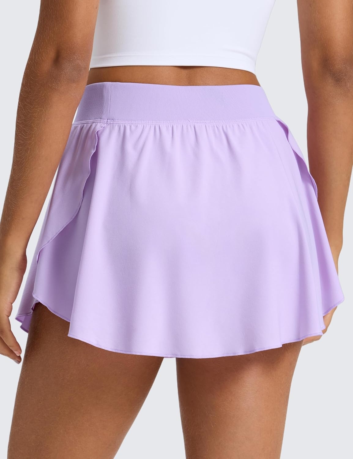 image:imageCRZ YOGA Lightweight Drapey Side Slit Tennis Skirts for Women High Waisted Mini Flowy Lined Golf Skort with PocketsLilac