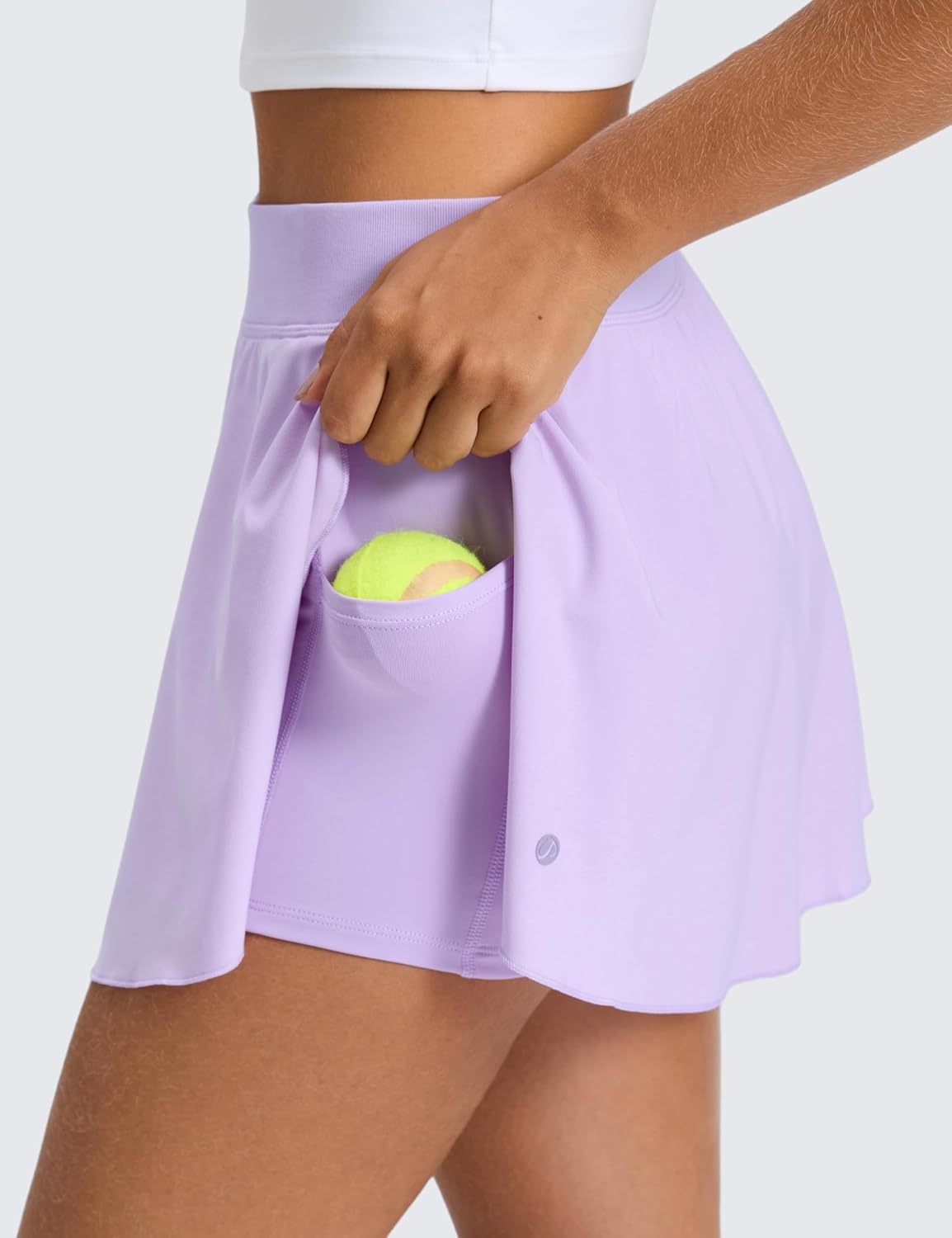 image:imageCRZ YOGA Lightweight Drapey Side Slit Tennis Skirts for Women High Waisted Mini Flowy Lined Golf Skort with PocketsLilac