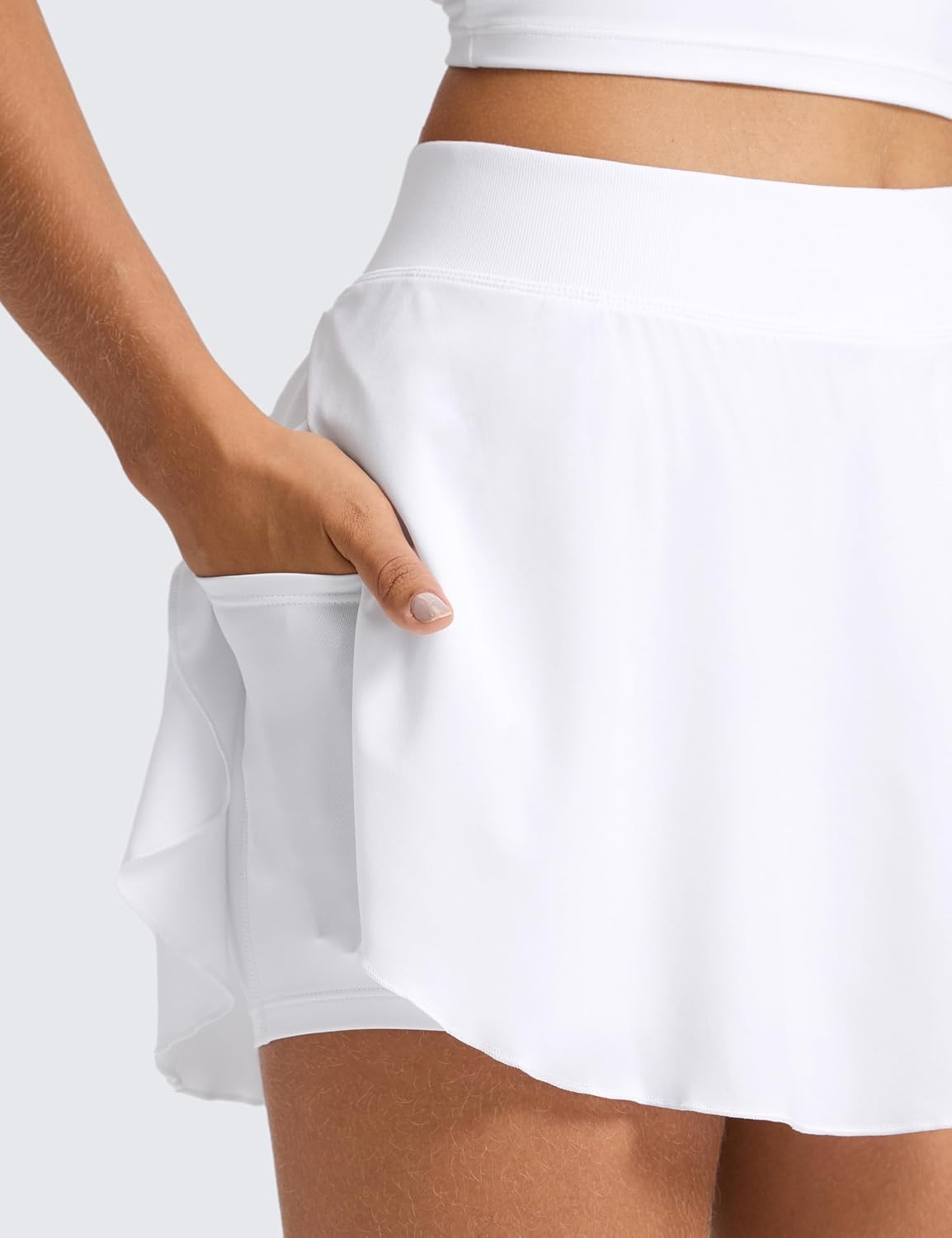 image:imageCRZ YOGA Lightweight Drapey Side Slit Tennis Skirts for Women High Waisted Mini Flowy Lined Golf Skort with PocketsWhite
