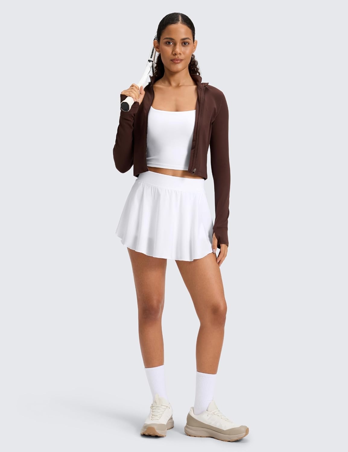 image:imageCRZ YOGA Lightweight Drapey Side Slit Tennis Skirts for Women High Waisted Mini Flowy Lined Golf Skort with PocketsWhite