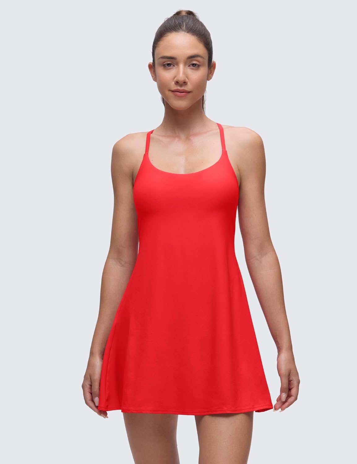 image:imageCRZ YOGA Lightweight Drapey Spagheii Straps Tennis Dress for Women Mini Flowy Golf Outfits with Bras and Short LinerDeep Red