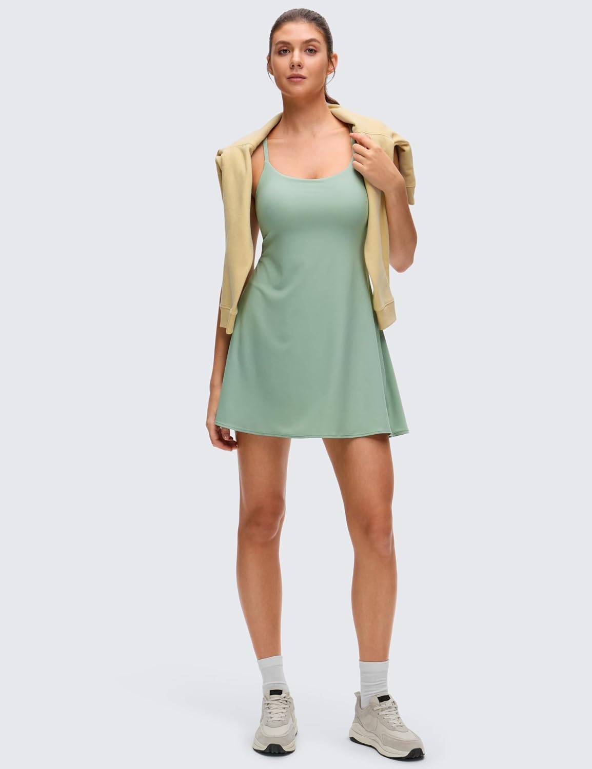 image:imageCRZ YOGA Lightweight Drapey Spagheii Straps Tennis Dress for Women Mini Flowy Golf Outfits with Bras and Short LinerGreen Palm Court