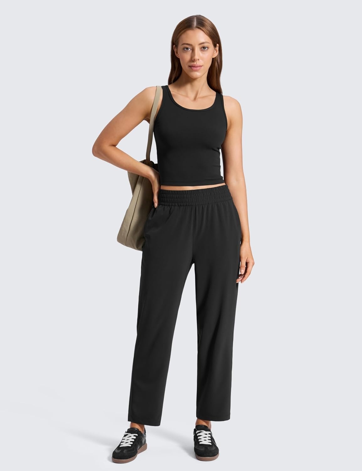 image:imageCRZ YOGA Lightweight Drapey Tapered Ankle Pants for Women 27 78 Casual Travel Work with Pockets SummerBlack
