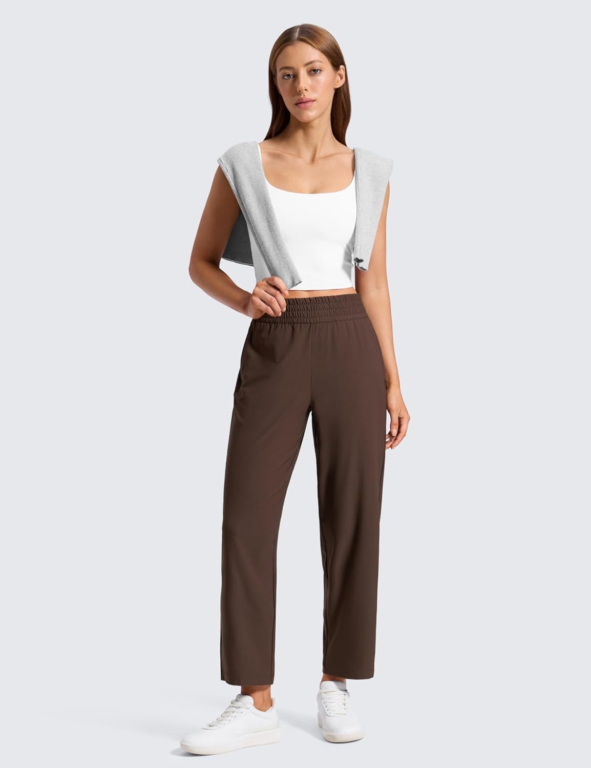 image:imageCRZ YOGA Lightweight Drapey Tapered Ankle Pants for Women 27 78 Casual Travel Work with Pockets SummerHot Fudge Brown