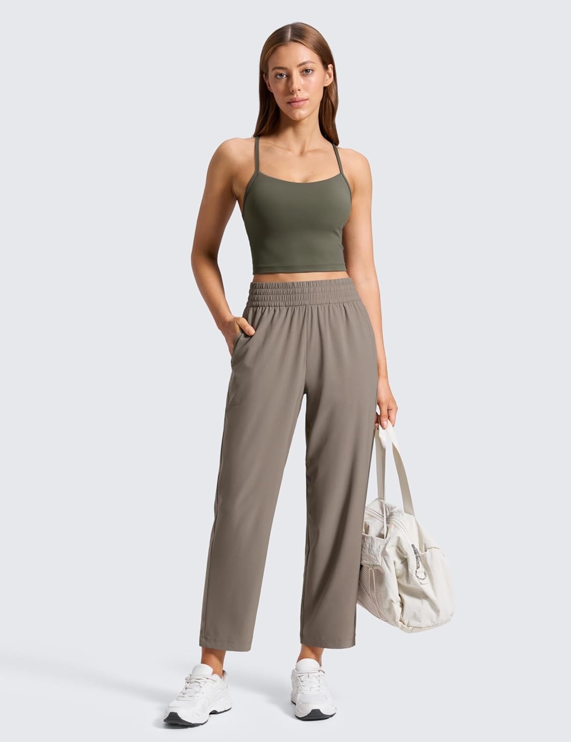 image:imageCRZ YOGA Lightweight Drapey Tapered Ankle Pants for Women 27 78 Casual Travel Work with Pockets SummerNomad Grey