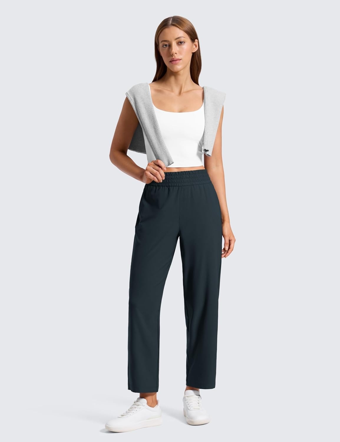 image:imageCRZ YOGA Lightweight Drapey Tapered Ankle Pants for Women 27 78 Casual Travel Work with Pockets SummerTrue Navy