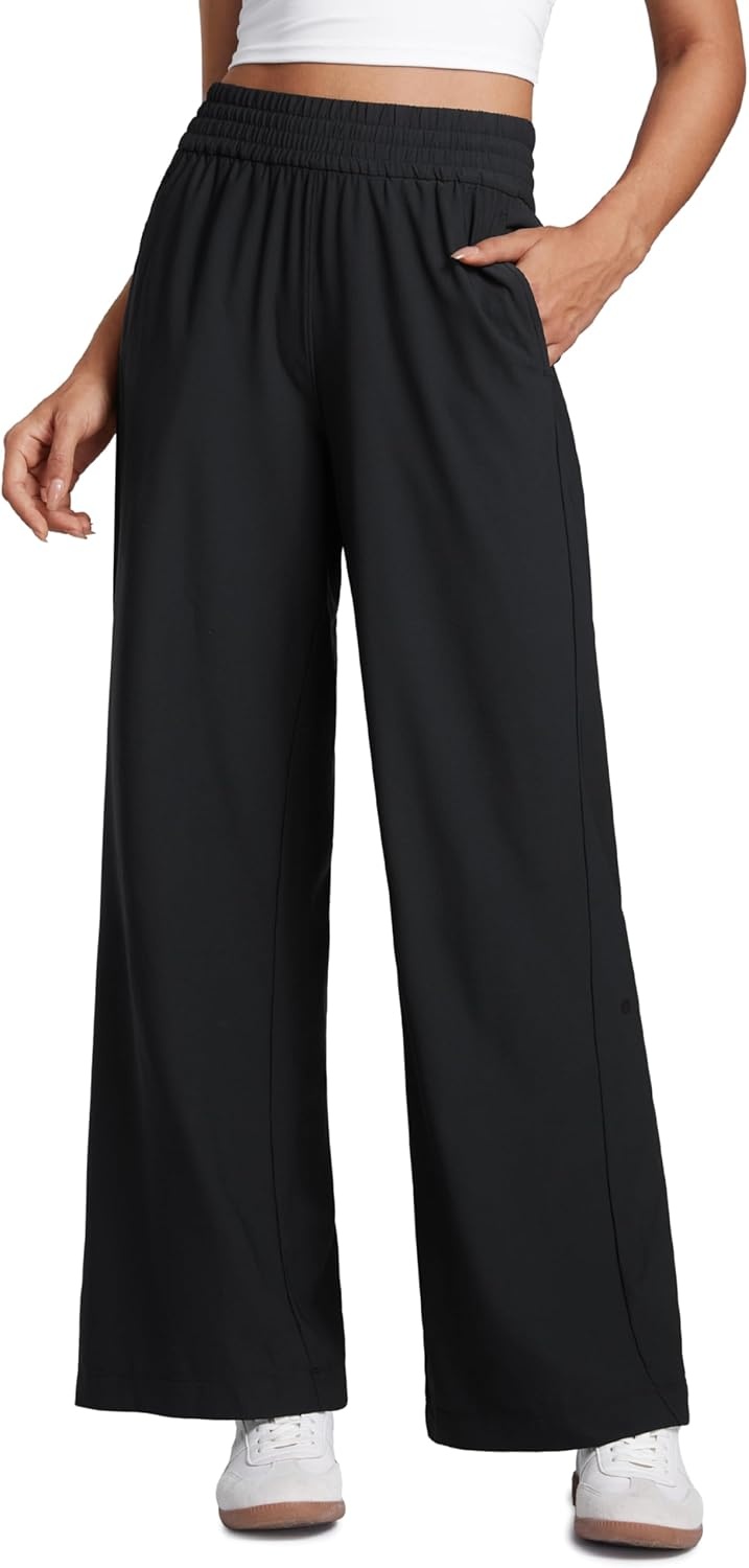 image:imageCRZ YOGA Lightweight Drapey Wide Leg Casual Pants for Women 30 Flowy Travel Work Loose Fit SummerBlack