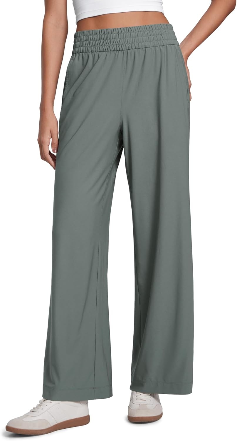 image:imageCRZ YOGA Lightweight Drapey Wide Leg Casual Pants for Women 30 Flowy Travel Work Loose Fit SummerGrey Sage