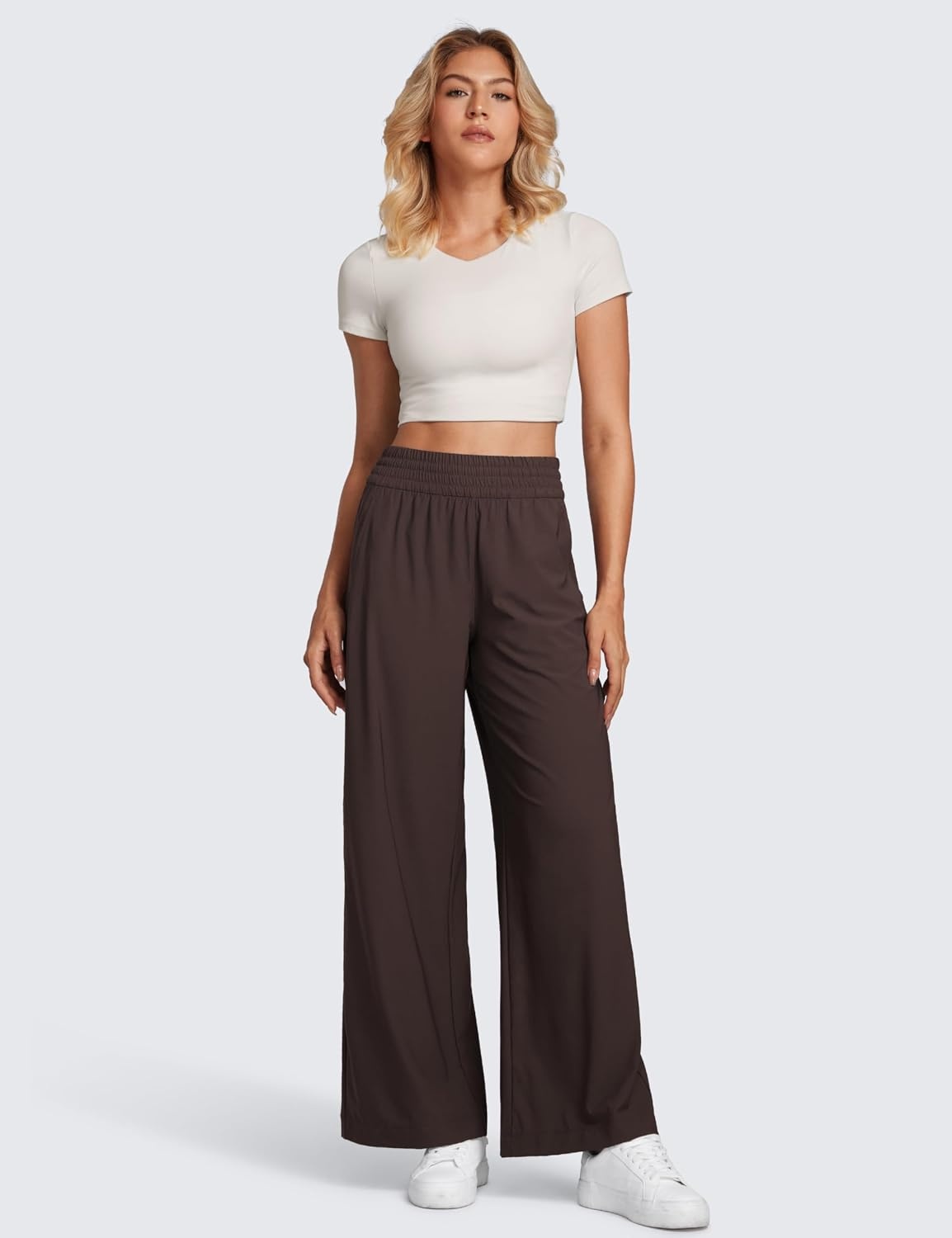 image:imageCRZ YOGA Lightweight Drapey Wide Leg Casual Pants for Women 30 Flowy Travel Work Loose Fit SummerHot Fudge Brown