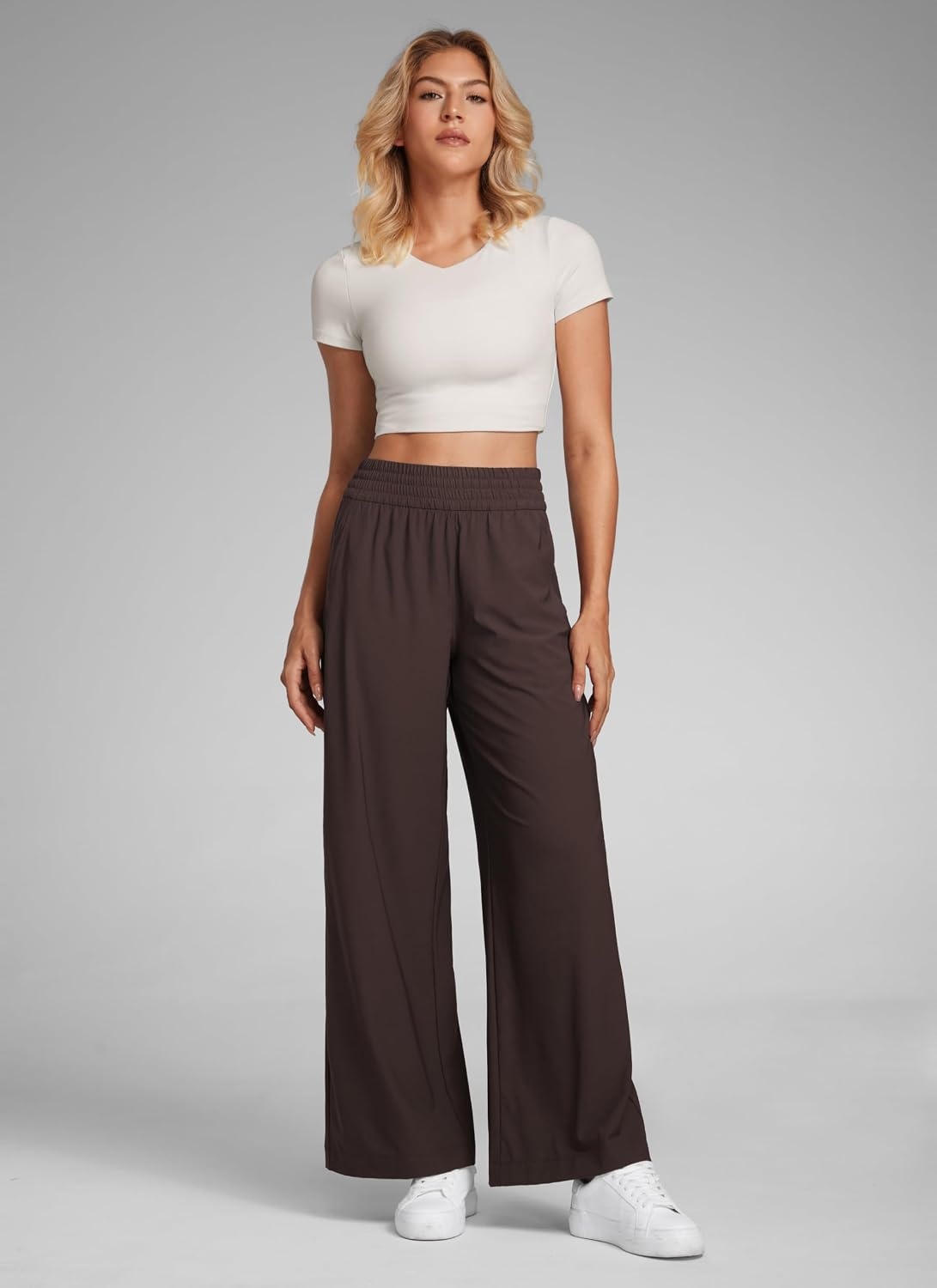 image:imageCRZ YOGA Lightweight Drapey Wide Leg Casual Pants for Women 30 Flowy Travel Work Loose Fit SummerHot Fudge Brown