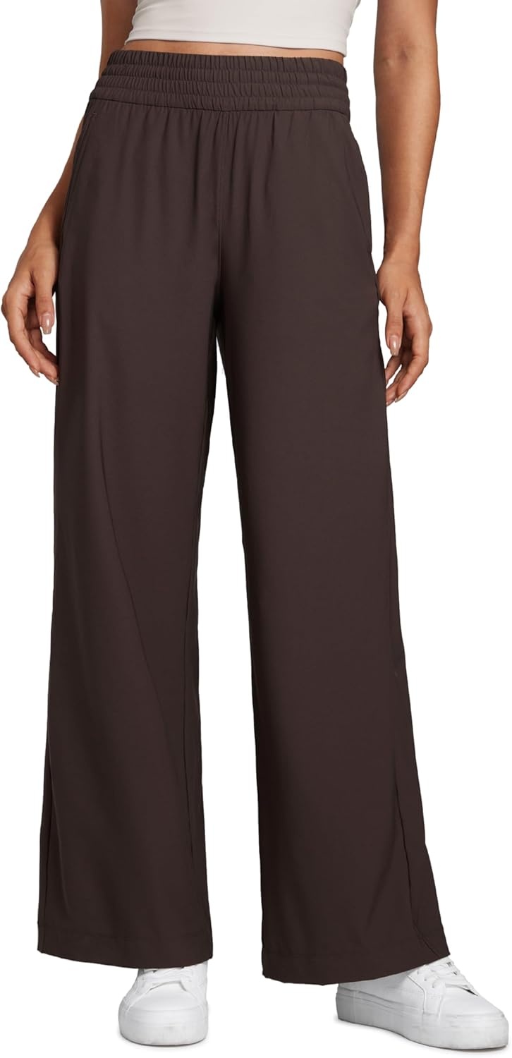 image:imageCRZ YOGA Lightweight Drapey Wide Leg Casual Pants for Women 30 Flowy Travel Work Loose Fit SummerHot Fudge Brown