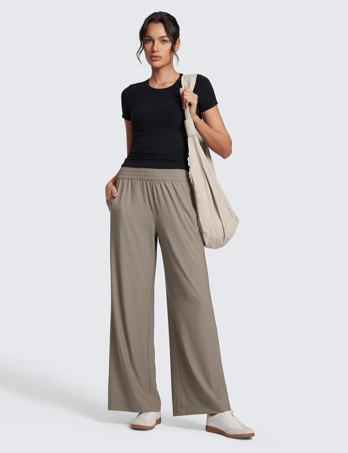 image:imageCRZ YOGA Lightweight Drapey Wide Leg Casual Pants for Women 30 Flowy Travel Work Loose Fit SummerNomad Grey
