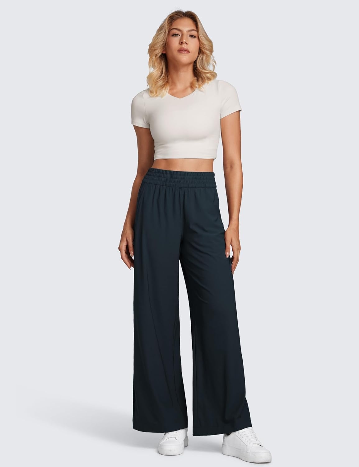 image:imageCRZ YOGA Lightweight Drapey Wide Leg Casual Pants for Women 30 Flowy Travel Work Loose Fit SummerTrue Navy