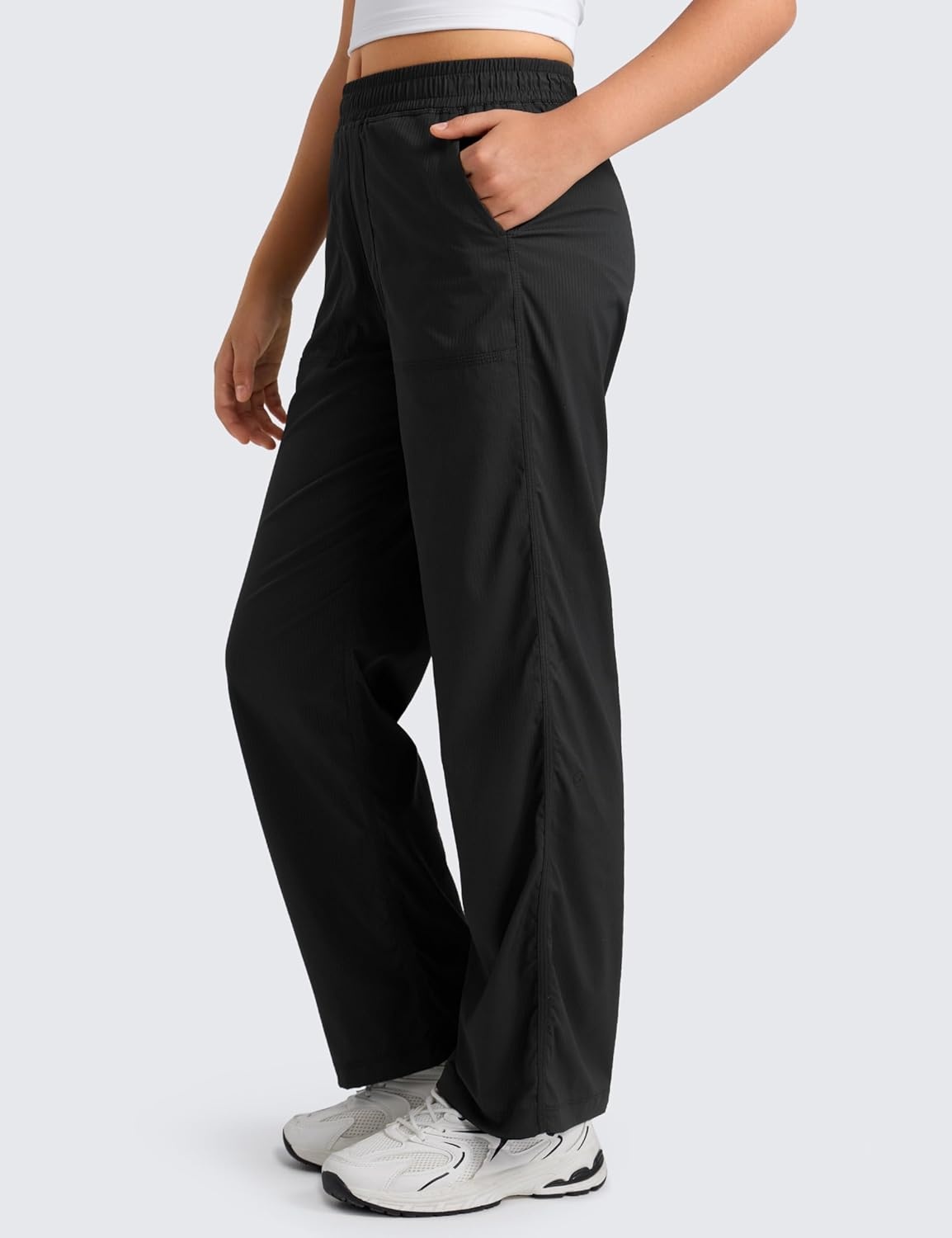 image:imageCRZ YOGA Lightweight Girls Casual Straight Leg Pants Lounge Workout Ruched Sweatpants with Pockets Drawstring Kids TeenBlack