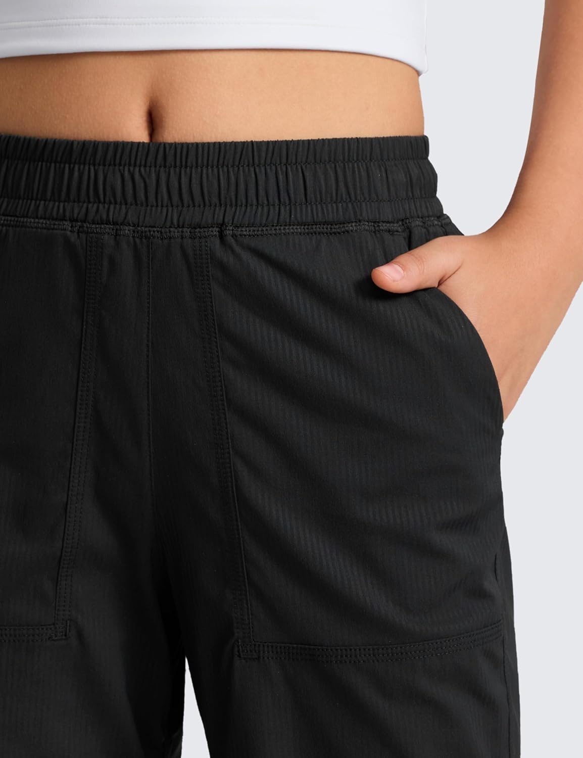 image:imageCRZ YOGA Lightweight Girls Casual Straight Leg Pants Lounge Workout Ruched Sweatpants with Pockets Drawstring Kids TeenBlack