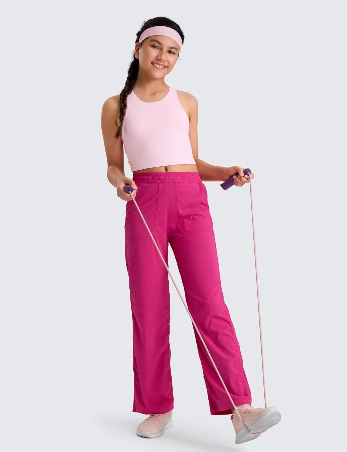 image:imageCRZ YOGA Lightweight Girls Casual Straight Leg Pants Lounge Workout Ruched Sweatpants with Pockets Drawstring Kids TeenGranita Pink