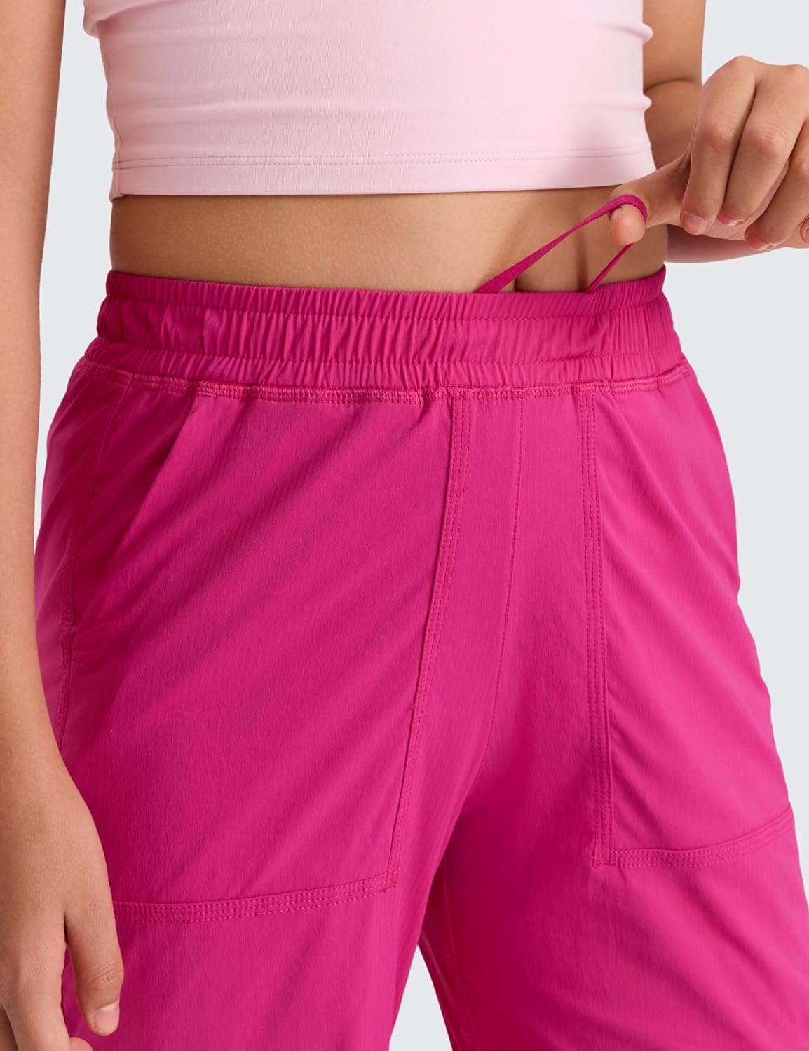 image:imageCRZ YOGA Lightweight Girls Casual Straight Leg Pants Lounge Workout Ruched Sweatpants with Pockets Drawstring Kids TeenGranita Pink