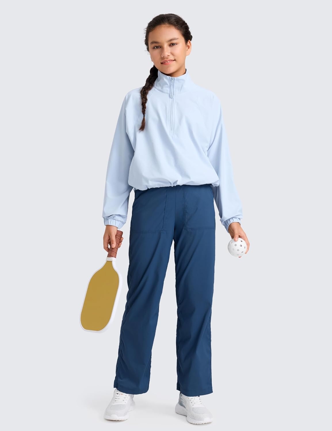 image:imageCRZ YOGA Lightweight Girls Casual Straight Leg Pants Lounge Workout Ruched Sweatpants with Pockets Drawstring Kids TeenPitch Blue