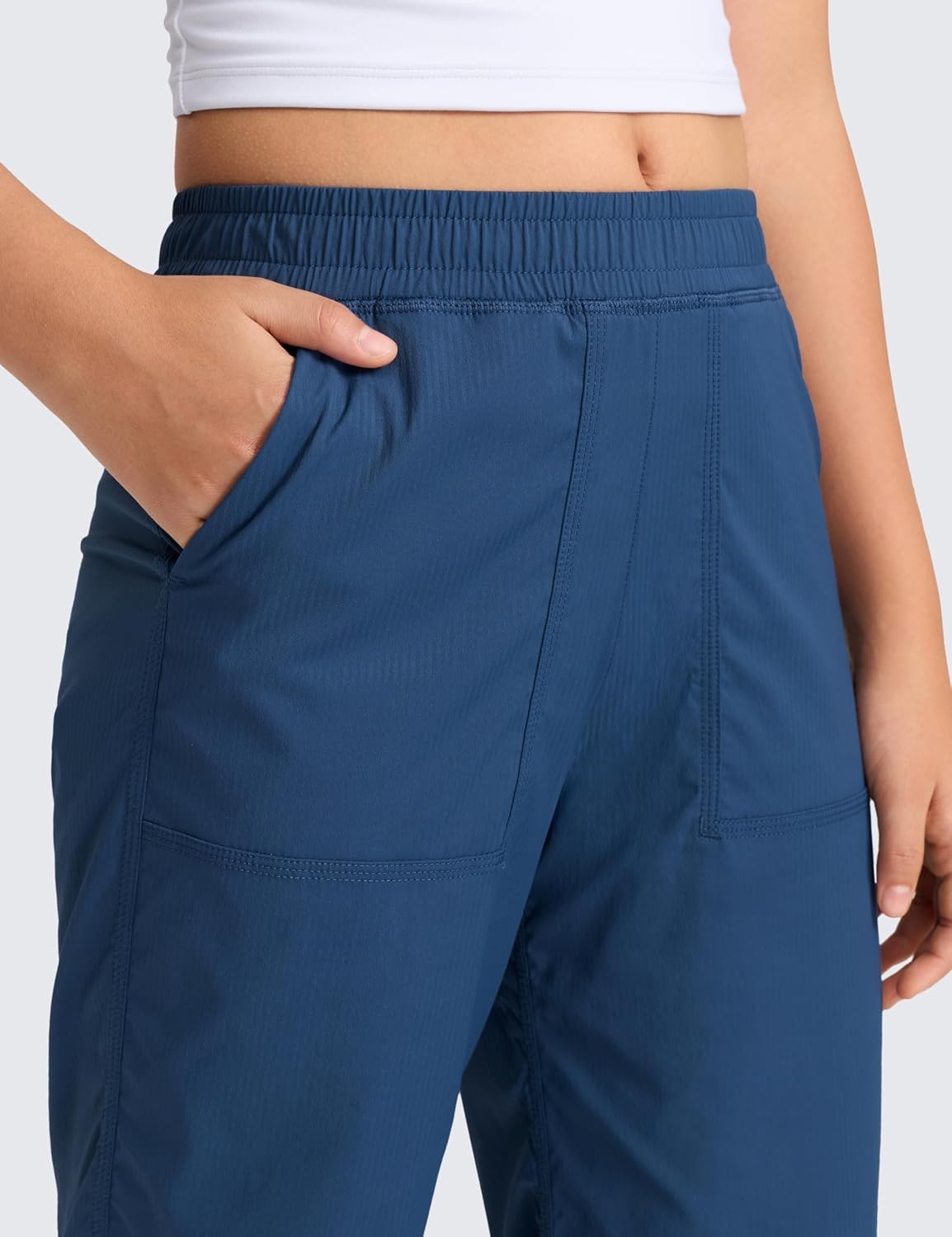 image:imageCRZ YOGA Lightweight Girls Casual Straight Leg Pants Lounge Workout Ruched Sweatpants with Pockets Drawstring Kids TeenPitch Blue