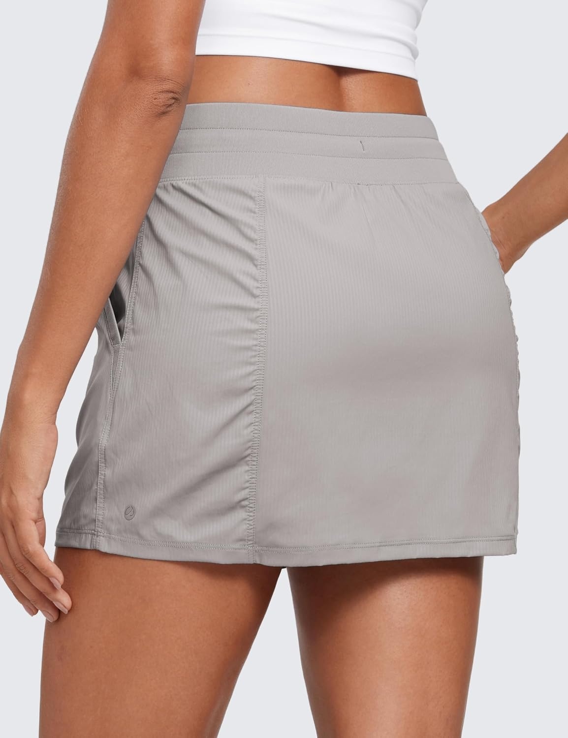 image:imageCRZ YOGA Lightweight Ruched Casual Skirts for Women High Waisted Mini A Line Golf Drawstring Skort with PocketsDark Chrome