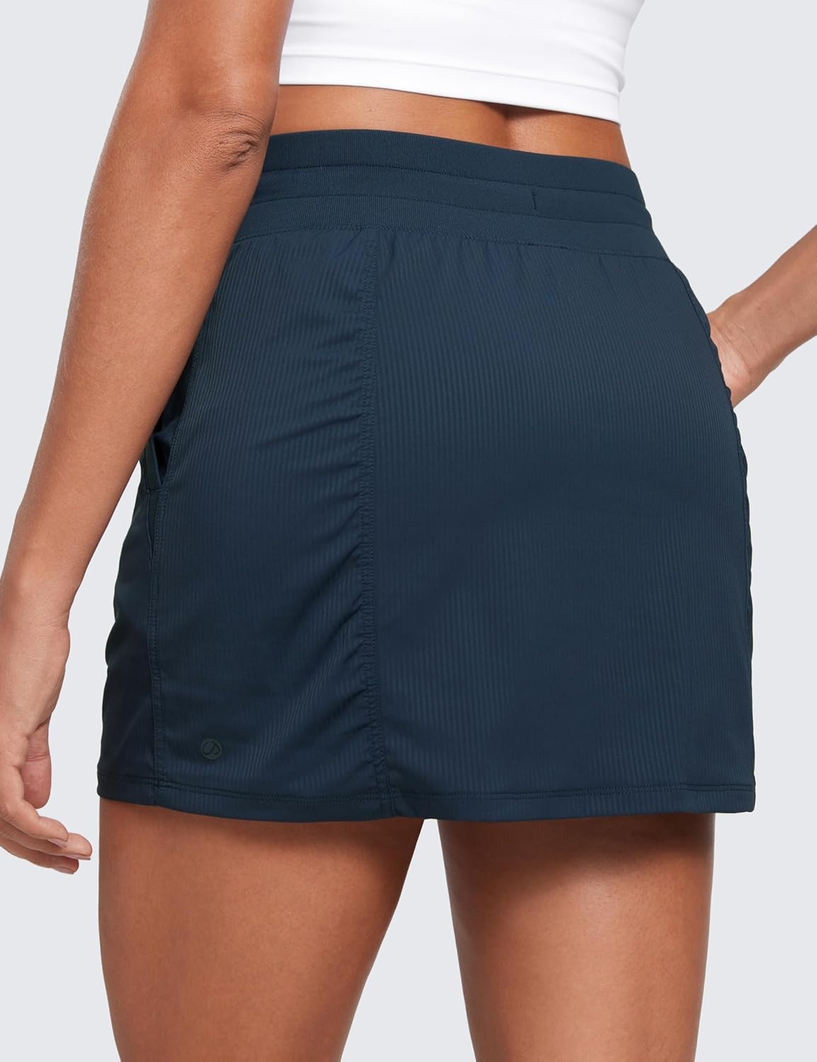 image:imageCRZ YOGA Lightweight Ruched Casual Skirts for Women High Waisted Mini A Line Golf Drawstring Skort with PocketsInk Blue