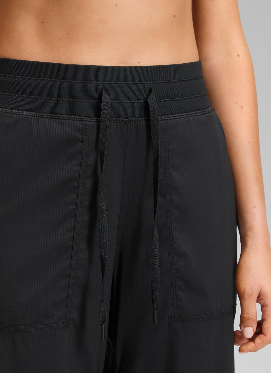 image:imageCRZ YOGA Lightweight Straight Leg Cropped Pants for Women 24 Ruched Casual Work Athletic Capri with PocketsBlack