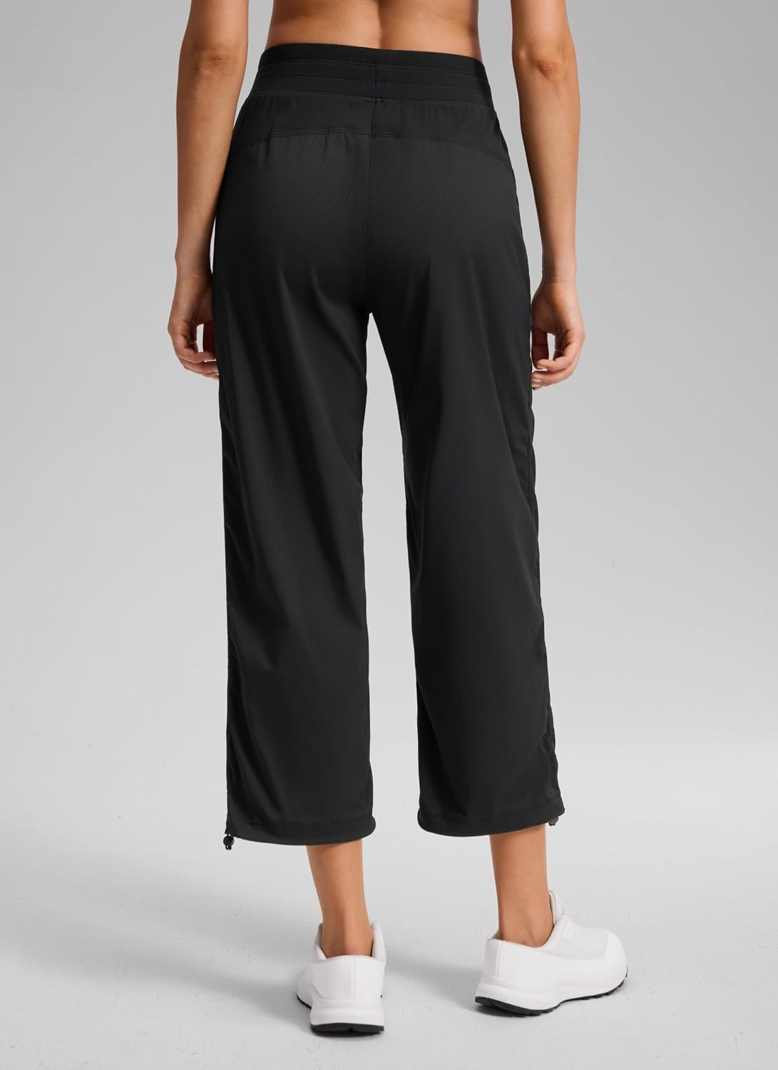 image:imageCRZ YOGA Lightweight Straight Leg Cropped Pants for Women 24 Ruched Casual Work Athletic Capri with PocketsBlack