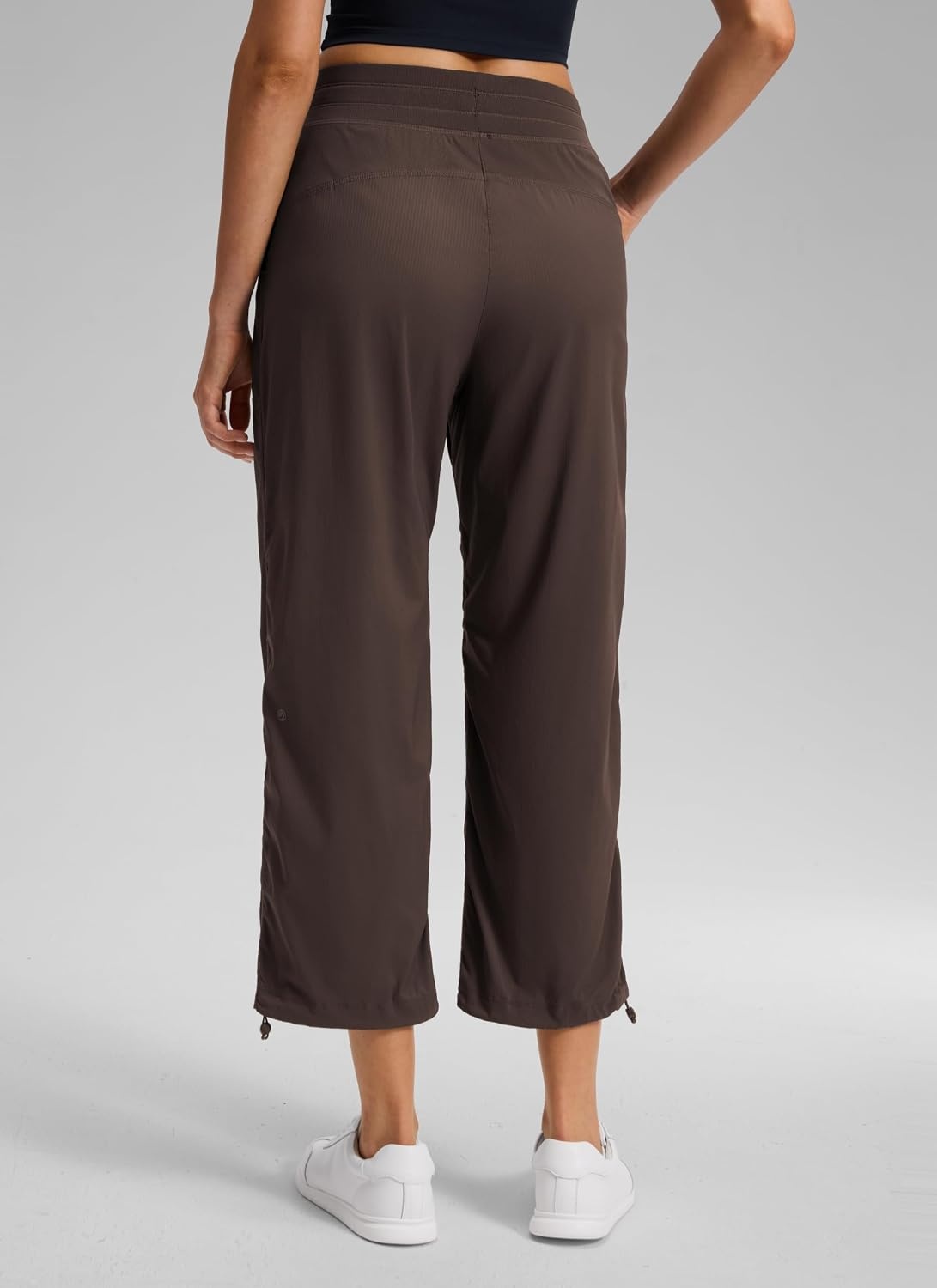 image:imageCRZ YOGA Lightweight Straight Leg Cropped Pants for Women 24 Ruched Casual Work Athletic Capri with PocketsHot Fudge Brown