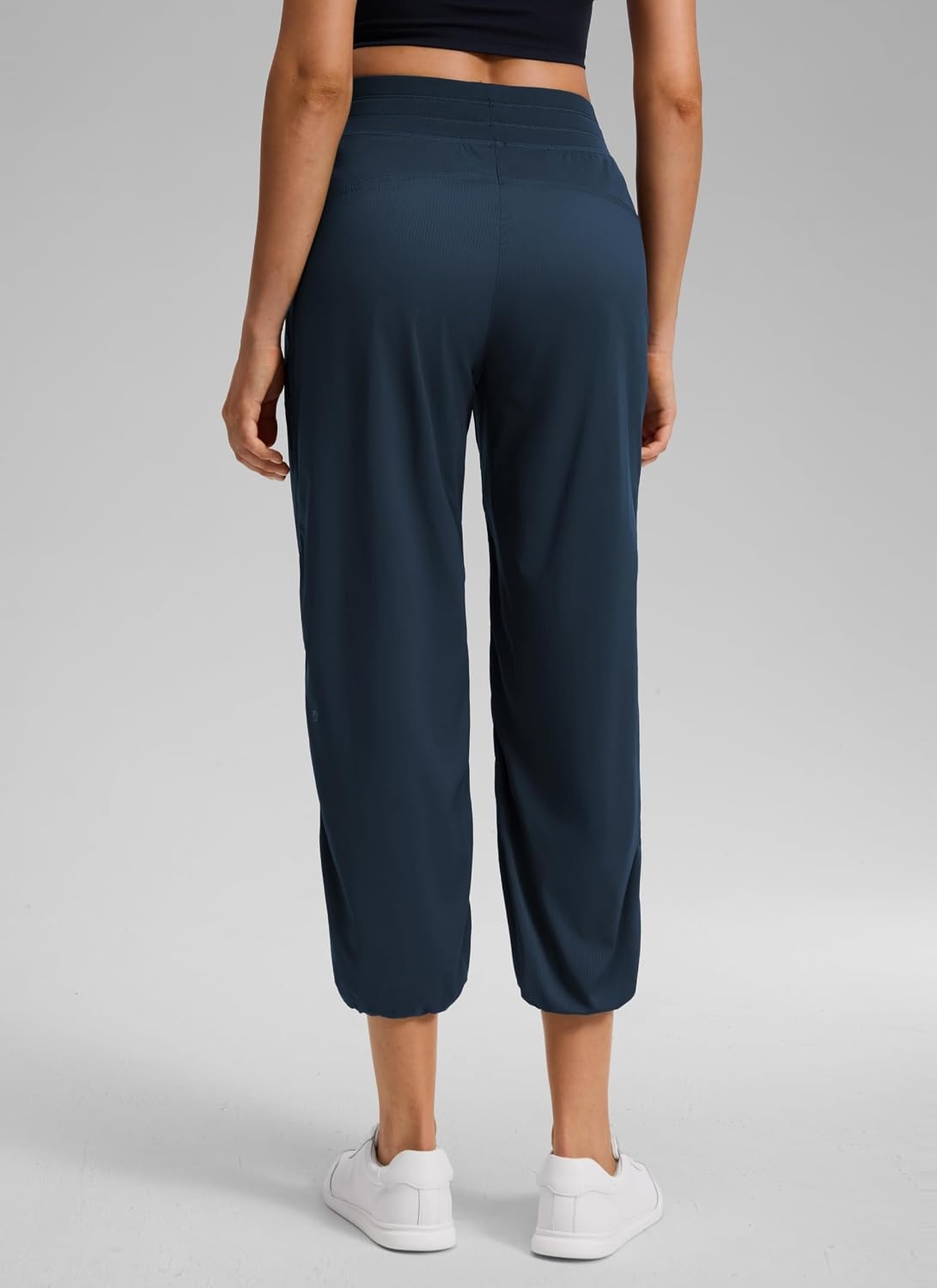 image:imageCRZ YOGA Lightweight Straight Leg Cropped Pants for Women 24 Ruched Casual Work Athletic Capri with PocketsInk Blue