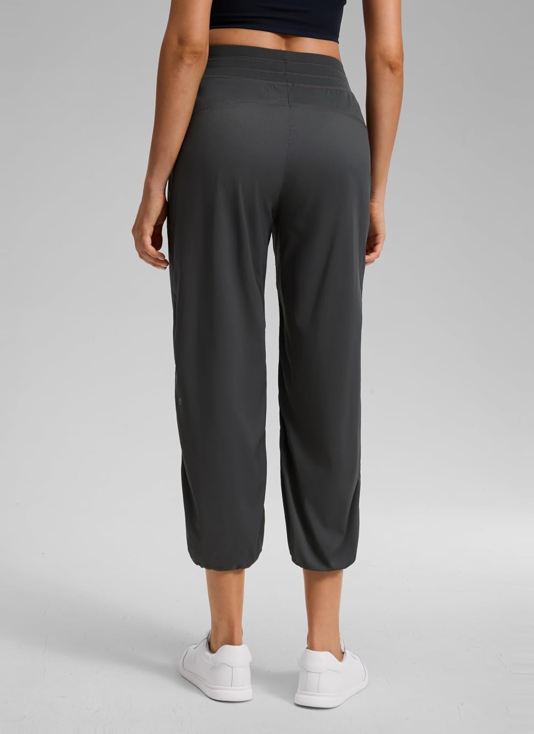 image:imageCRZ YOGA Lightweight Straight Leg Cropped Pants for Women 24 Ruched Casual Work Athletic Capri with PocketsInk Gray