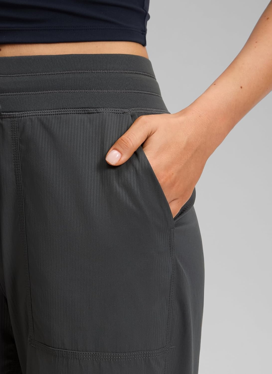 image:imageCRZ YOGA Lightweight Straight Leg Cropped Pants for Women 24 Ruched Casual Work Athletic Capri with PocketsInk Gray