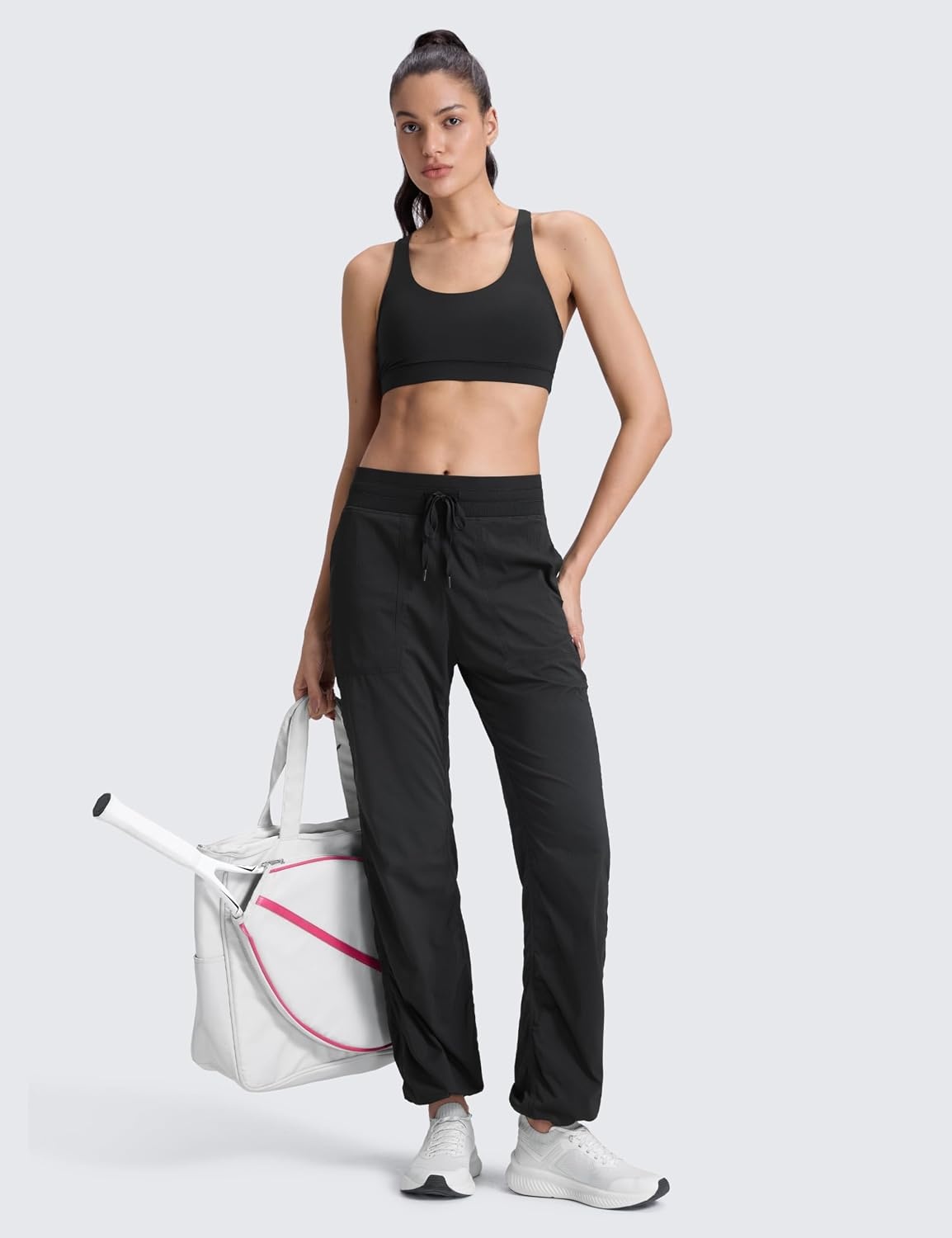 image:imageCRZ YOGA Lightweight Straight Leg Workout Pants for Women 283032 Ruched Casual Work Athletic Joggers with PocketsBlack